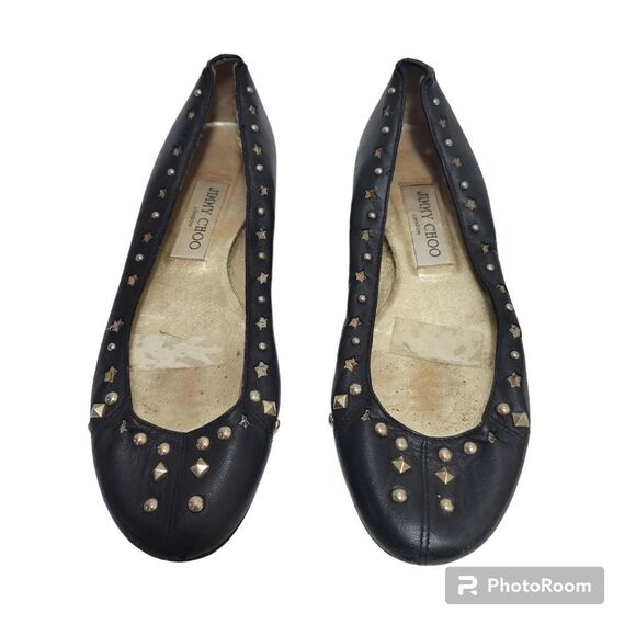 Jimmy Choo Black Glitter Slip On Ballet Flat Womens Size 38 - Picture 1 of 13